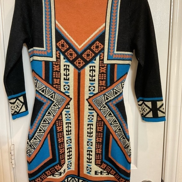 VINTAGE Tribal Boho Sweater Mini Dress - Picture 3 of 4